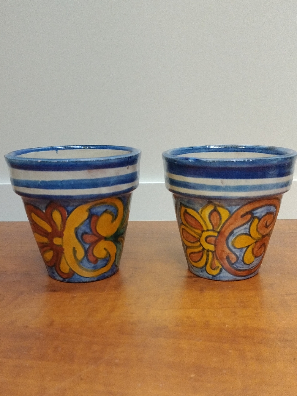 Vintage Handmade Mexican Talavera Rustic Small Planters 3.5x3.5" Set Of 2